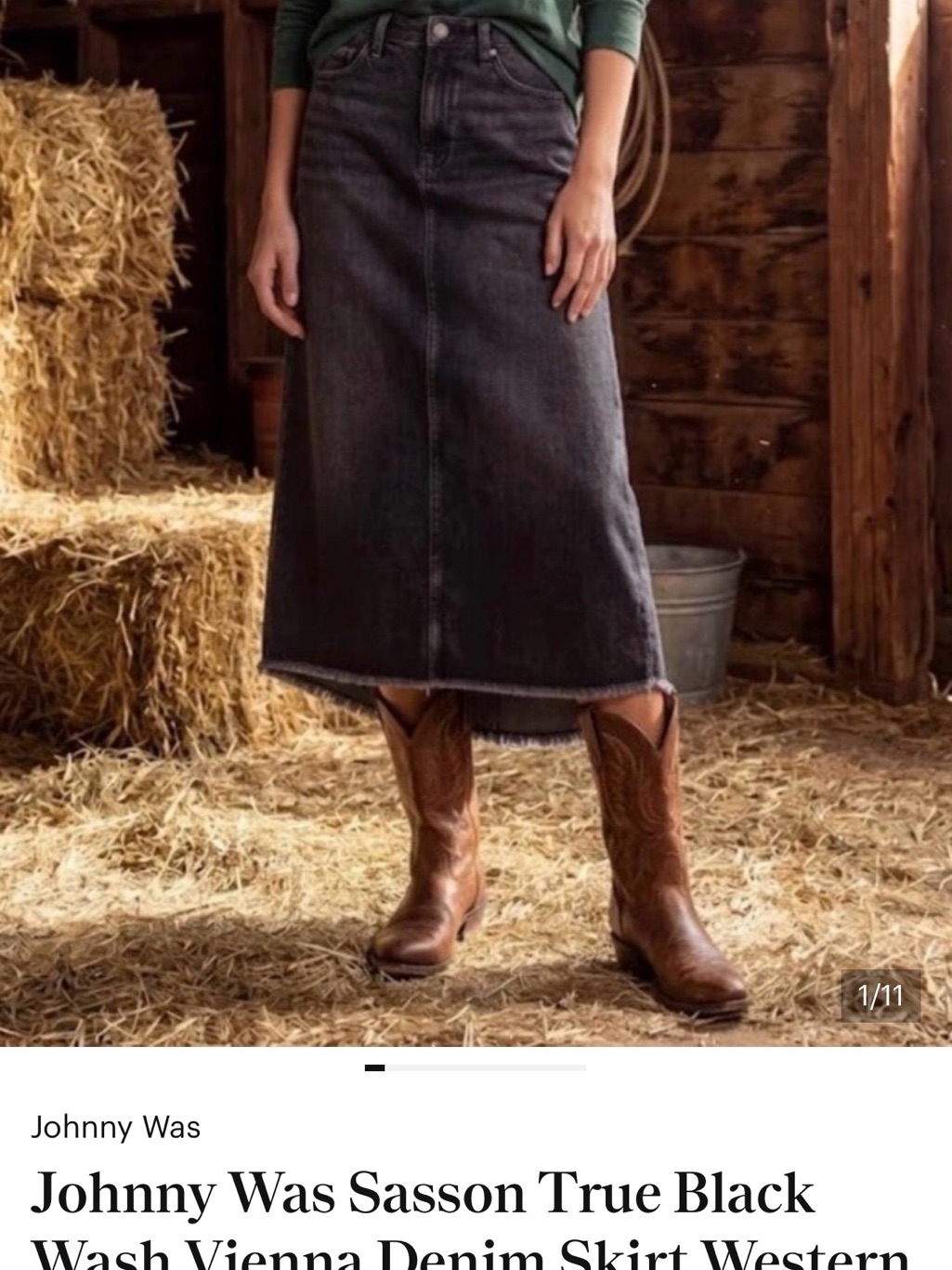 Johnny Was Sasson True Black Wash Vienna Denim Skirt Western Costal Cowgirl Boho